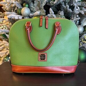 Dooney & Bourke Green and Tan Zip Zip Satchel